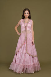 Ruffle Hem Skirt with Hand-Embroidered High-Low Shrug Ensemble